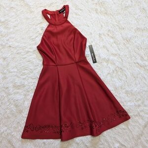 Sequin Hearts Red Halter Fit Flare Lasercut Cocktail Dress Size 1